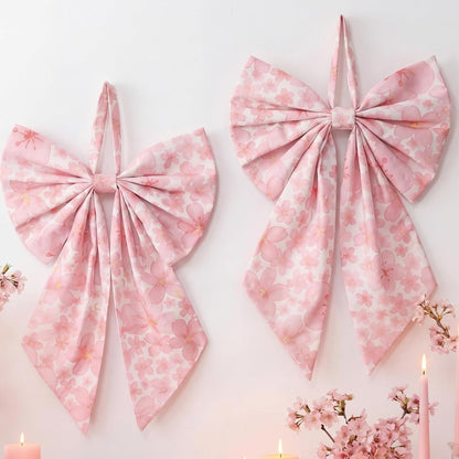 Suncalla Spring Cherry Blossoms Wreath - 2 Pcs Large Pink Tree Topper | Rustic Burlap Decor 19.6'' x 11.8''