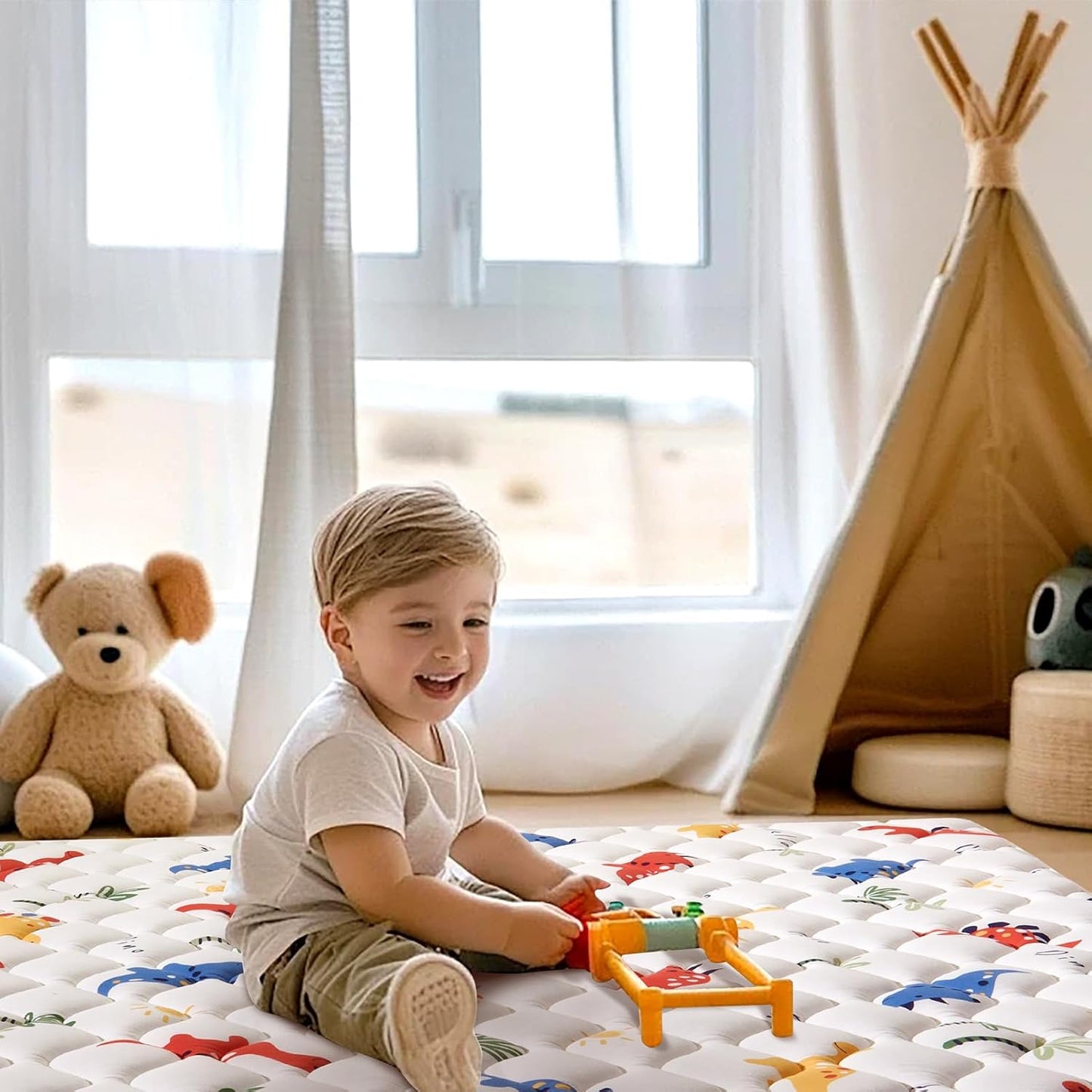 Odorless Premium Foam Baby Play Mat - Soft Hypoallergenic Crawling Mat | 50" x 50" Non-Slip Cushion for Infants & Toddlers