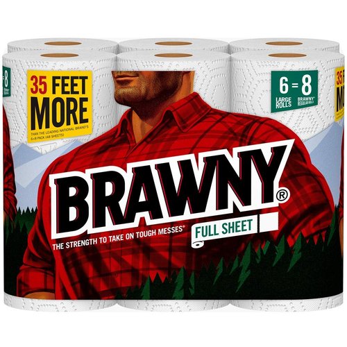 Brawny Paper Towels - 6 Large Rolls with Full Sheets | Equivalent to 8 Regular Rolls