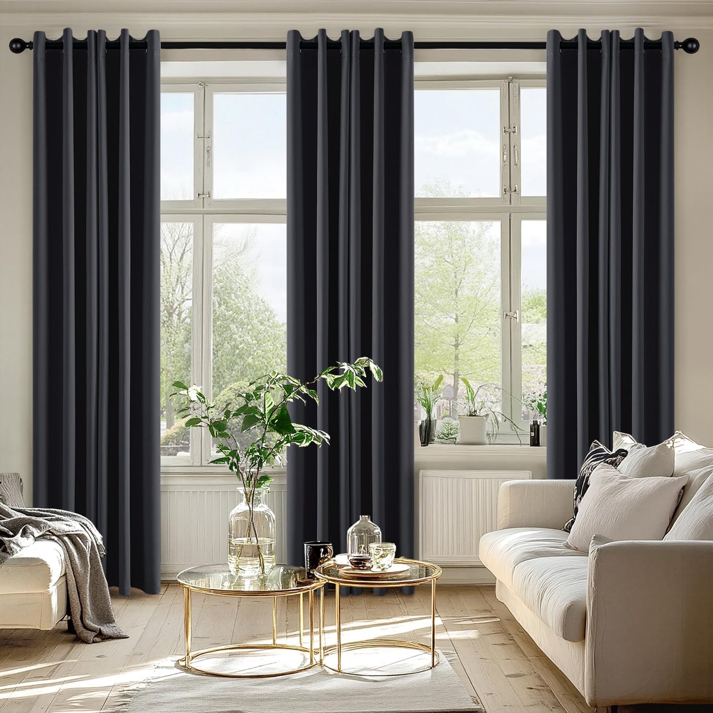 MIULEE Dark Grey Blackout Curtains - Thermal Insulated Room Darkening Drapes | 72 Inches Long, 2 Panels