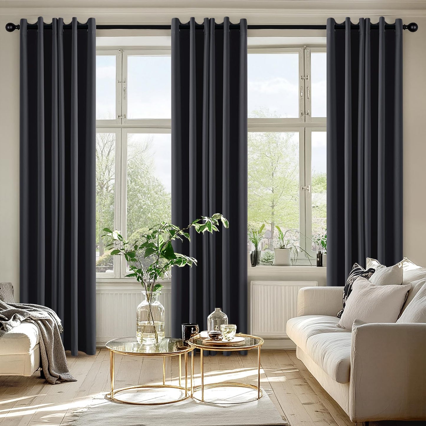 MIULEE Dark Grey Blackout Curtains for Bedroom Living Room 84 Inches Long 2 Panels, Thermal Insulated Room Darkening Drapes Solid Grommet Noise Reduction Light Blocking Window Treatments 40x84 Inch