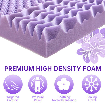 MUXHOMO 2 Inch 7-Zone Full Mattress Topper, Egg Crate Foam Mattress Topper Full Size for Back Pain, Lavender Cooling Gel Infused Bed Pad, CertiPUR-US and Oeko-TEX Certification (54"×75")