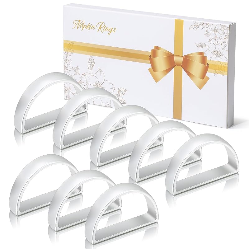 Napkin Rings Set of 8 – Metal Silver D-Shape, For Fall & Holiday Tables – 8+ Silver Variant