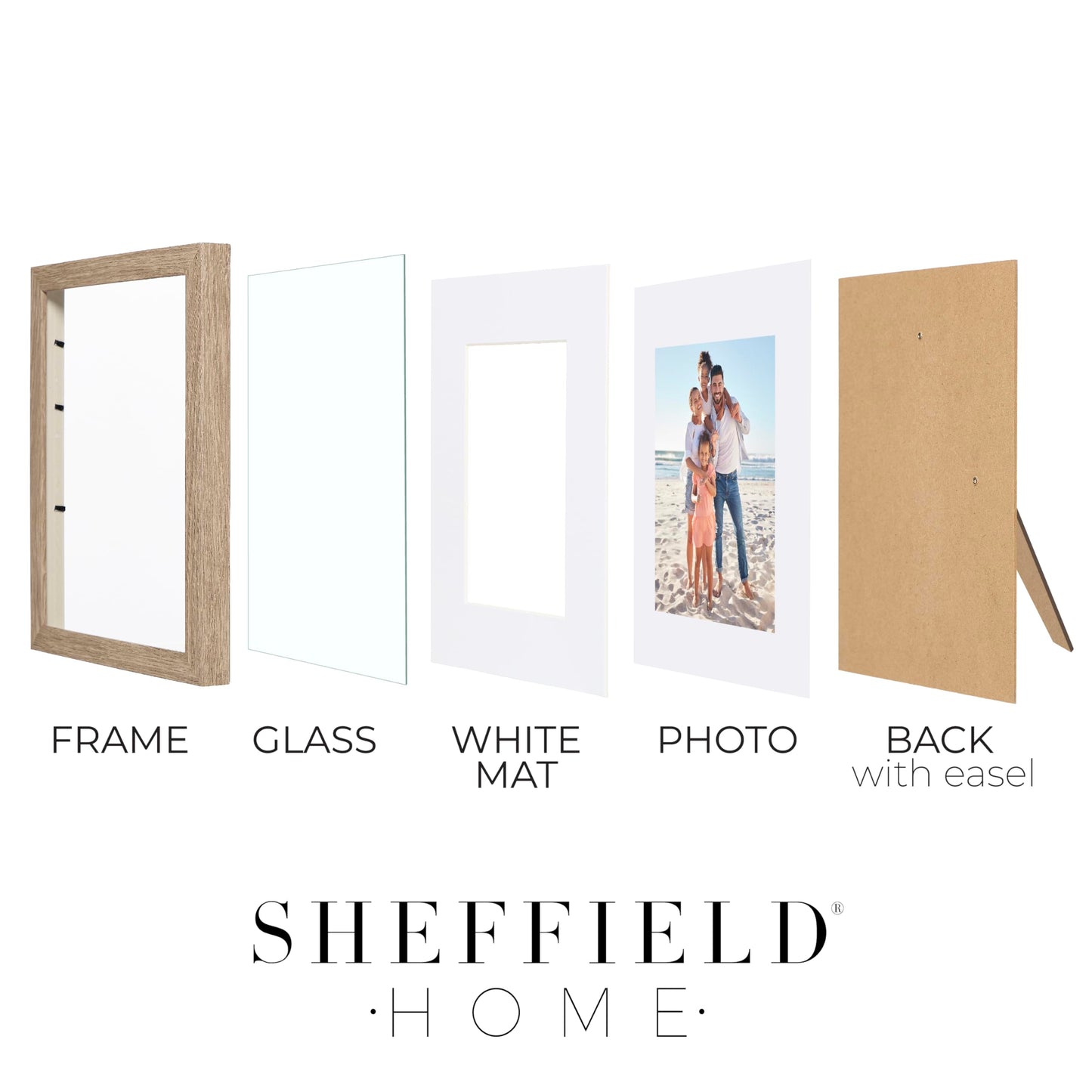 Sheffield Home 4 Piece Gallery Wall Frame Set, 8x10 Inch, Light Natural