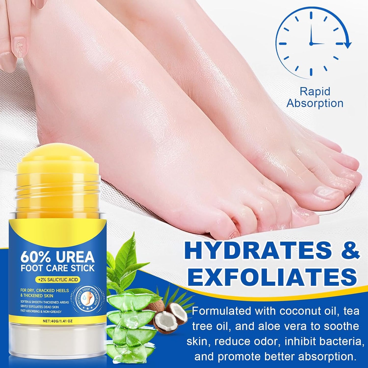 Skiennix Urea Cream Stick - Maximum Strength 60% Urea & 2% Salicylic Acid for Dry Cracked Skin | 1.4oz