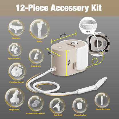 Newbealer Handheld Steamer - Multi-Purpose Steam Cleaner with 12-Piece Accessory Kit | Stainless Steel Boiler, Max 5 Bar Pressure