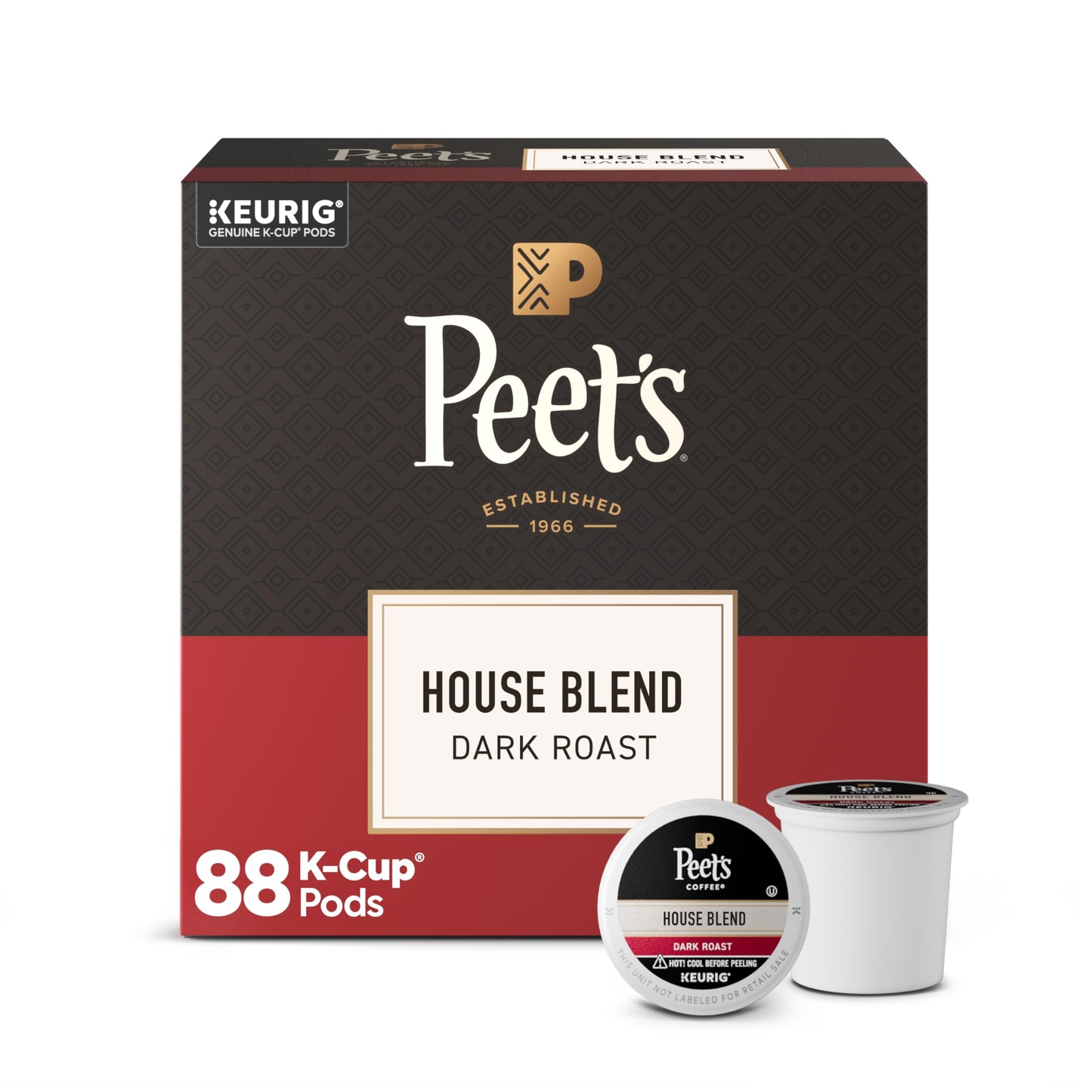 Peet's Coffee, Dark Roast Keurig K-Cup Pods, 100% Arabica Coffee - House Blend 88 Count (4 Boxes of 22 Pods)