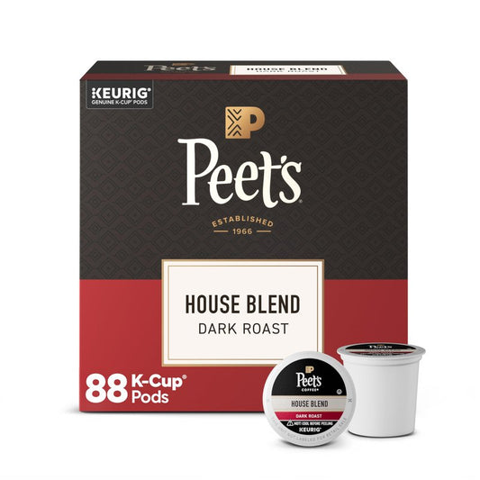 Peet's Coffee, Dark Roast Keurig K-Cup Pods, 100% Arabica Coffee - House Blend 88 Count (4 Boxes of 22 Pods)