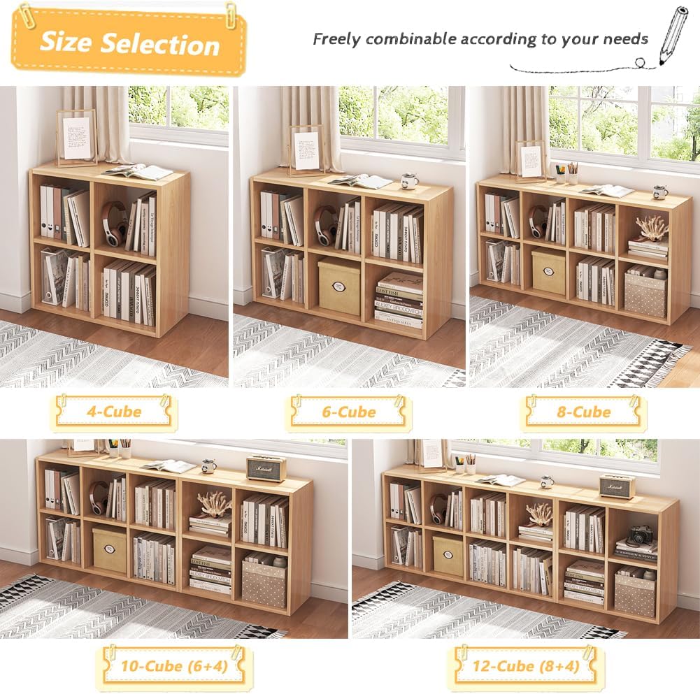 NELYE 6 Cube Organizer Bookcase - Stylish Oak Storage Solution with Fabric Bins for Books & Decor