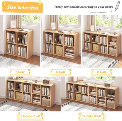 NELYE 6 Cube Organizer Bookcase - Stylish Oak Storage Solution with Fabric Bins for Books & Decor