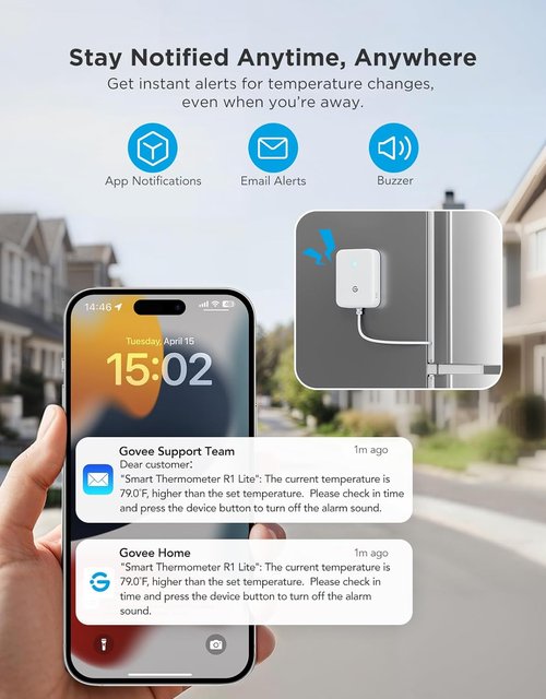 GoveeLife WiFi Refrigerator Thermometer - Wireless Digital Freezer Gauge with Alarm | 2-Pack for Home Kitchen