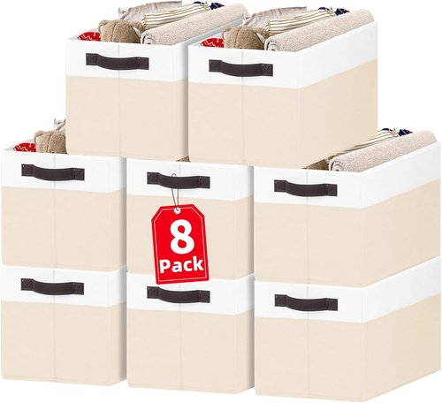 Criusia Large Fabric Storage Basket - 8 Pack Toy Organizers with Handles for Living Room & Laundry (14L x 10W x 9.5H)
