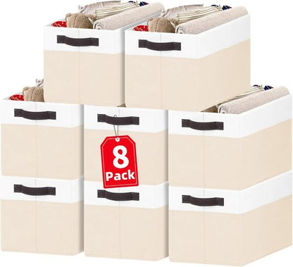 Criusia Large Fabric Storage Basket - 8 Pack Toy Organizers with Handles for Living Room & Laundry (14L x 10W x 9.5H)