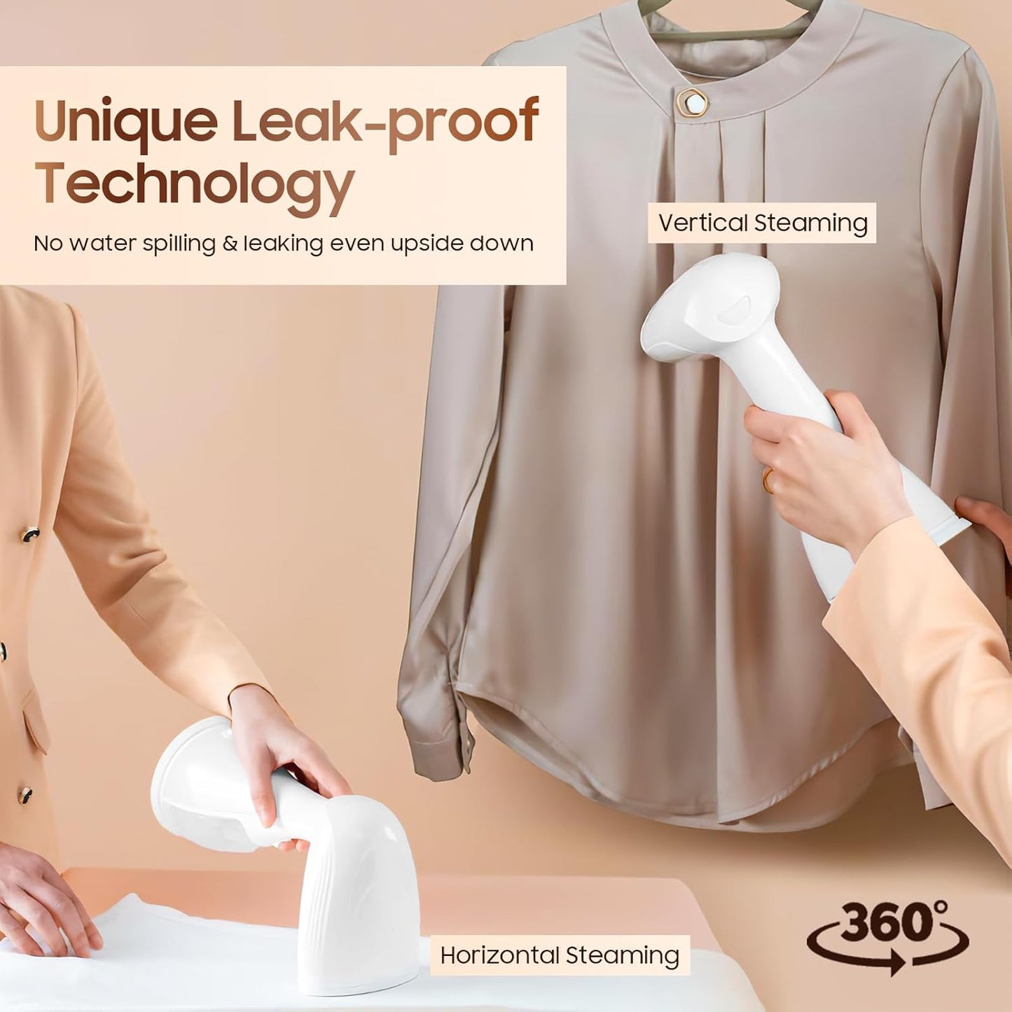 Skiennix Portable Handheld Clothes Steamer - 1350W Rapid Heating, Large Capacity, Fast Wrinkle Remover for Travel