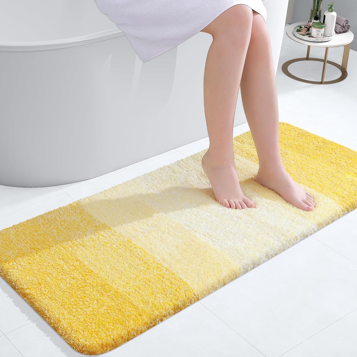 OLANLY Bathroom Runner Rug - Extra Soft Microfiber Mat, Quick Dry & Washable, 47x20 Inches, Yellow