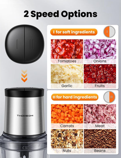 Skiennix Food Processor - 4 Cup Electric Chopper with 2 Bowls, 2 Speed & 4 Blades for Versatile Food Prep