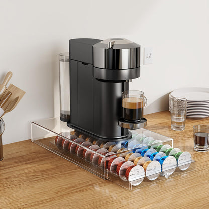 Skiennix Coffee Pods Holder - Acrylic Drawer for Nespresso & Dolce Gusto | 40 Pods Storage Solution