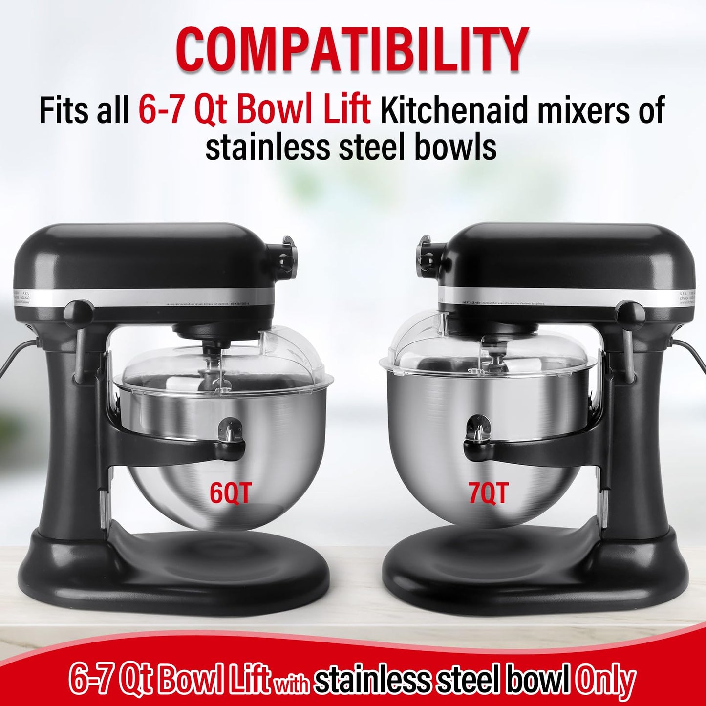 Pouring Shield for KitchenAid 6-7Qt Bowl Lift Stand Mixer (for Stainless Steel Bowls Only), Splash Guard Mixers Bowl Cover for Kitchen aid Accessories and Attachments (Clear)