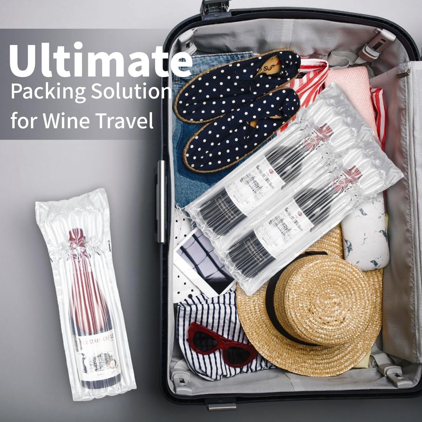 Wine Bags Bottle Protector for Travel - 10 Packs, Inflatable Air Column Bubble Cushion Wrap Wine Bottles Packaging Sleeve for Shipping Airplane Suitcase - 13 x 3.5 Inch