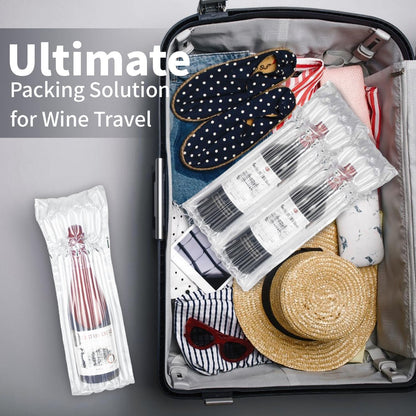 Wine Bags Bottle Protector for Travel - 10 Packs, Inflatable Air Column Bubble Cushion Wrap Wine Bottles Packaging Sleeve for Shipping Airplane Suitcase - 13 x 3.5 Inch