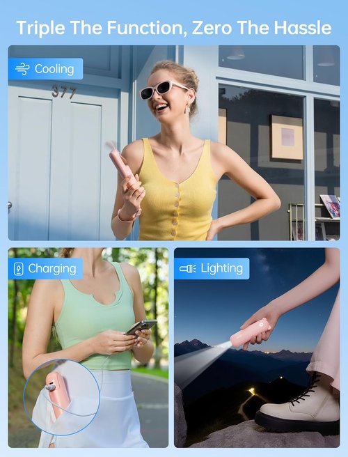 JISULIFE Handheld Mini Fan - 3-in-1 Portable Design with Turbo Power for High-Speed Air Flow