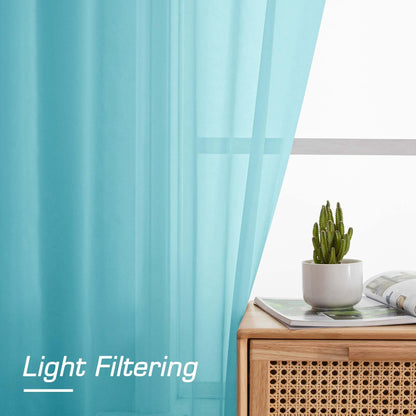 OWENIE Short Aqua Sheer Curtains 36 Inch Length 2 Panels Set, Kitchen Tiers Curtains Light Filter Rod Pocket Voile Cafe Curtain for Basement Bathroom Small Half Window, 42" W x 36" L, Aqua