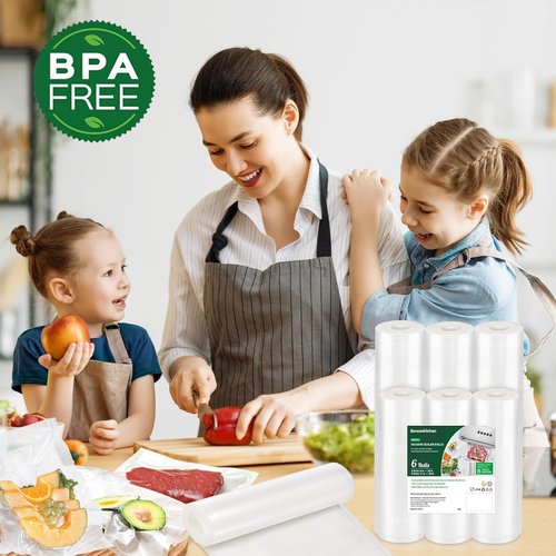 Bonsenkitchen Vacuum Sealer Rolls - 6 Pack of Commercial Grade BPA-Free Bags | 3 Rolls 11" x 20' & 3 Rolls 8" x 20' for Food Storage & Sous Vide Cooking