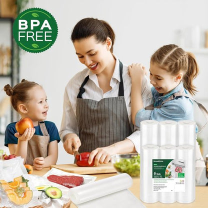 Bonsenkitchen Vacuum Sealer Rolls - 6 Pack of Commercial Grade BPA-Free Bags | 3 Rolls 11" x 20' & 3 Rolls 8" x 20' for Food Storage & Sous Vide Cooking