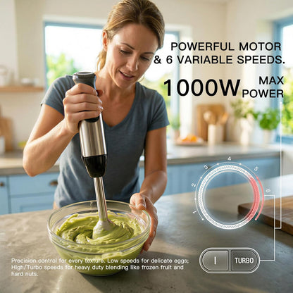 Megawise HB-2035 Immersion Hand Blender - 1000W Ultra-Powerful 5-in-1 with Variable Speed & Accessories