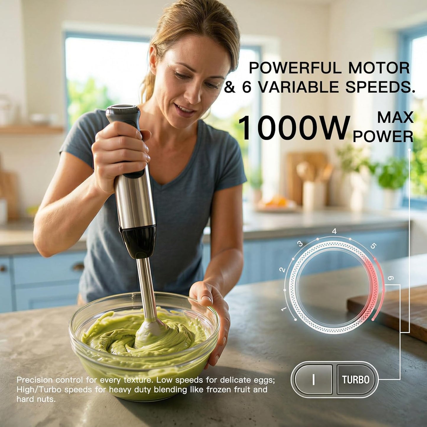 Megawise HB-2035 Immersion Hand Blender - 1000W Ultra-Powerful 5-in-1 with Variable Speed & Accessories