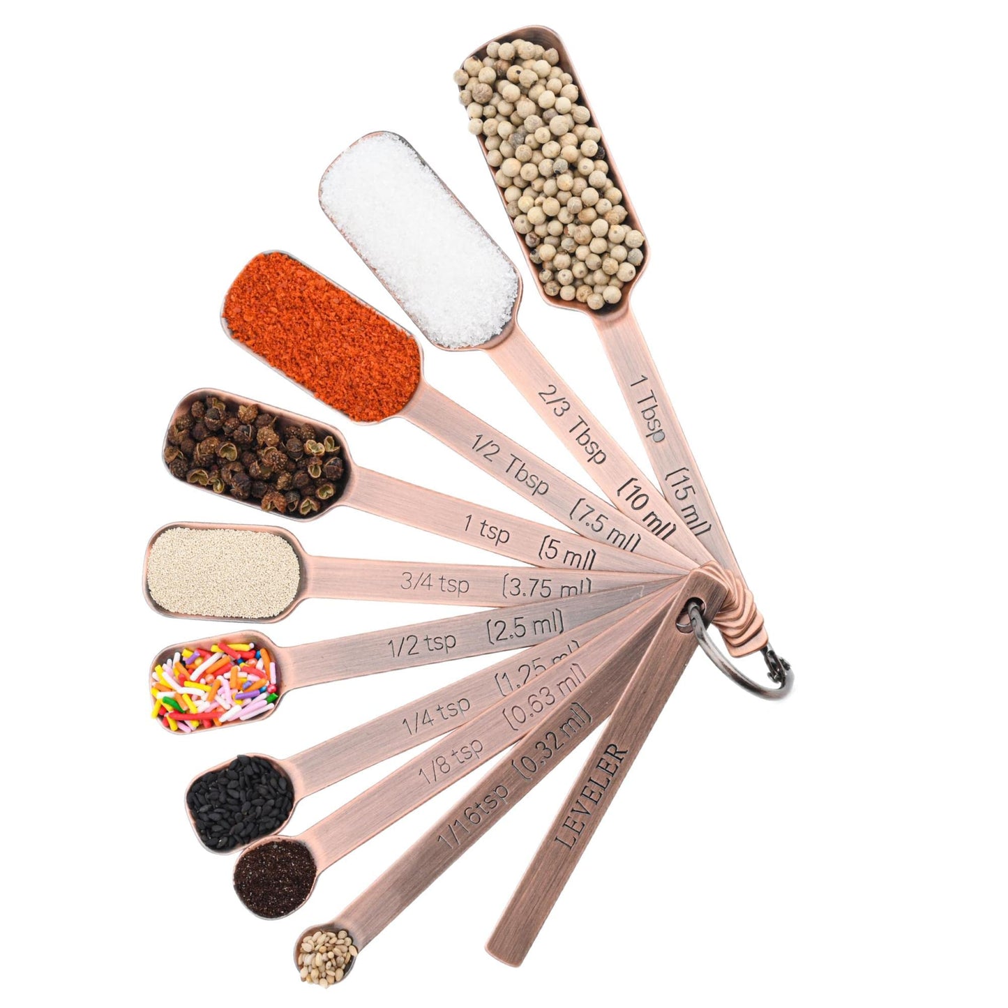 Viwehots Measuring Cups and Spoons Set, Copper Plated Measuring Cups Spoons, Stainless Steel 7 Measuring cups and 9 Measuring Spoons 1 Leveler for Baking and Kitchen, Metal Copper Measure Cups&Spoons