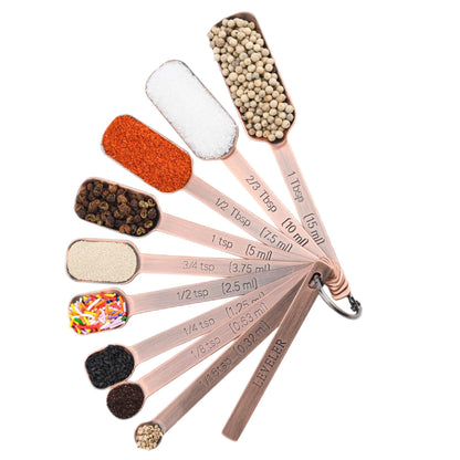 Viwehots Measuring Cups and Spoons Set, Copper Plated Measuring Cups Spoons, Stainless Steel 7 Measuring cups and 9 Measuring Spoons 1 Leveler for Baking and Kitchen, Metal Copper Measure Cups&Spoons