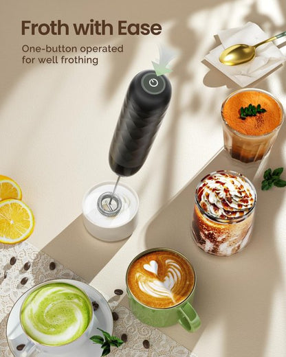 Maestri House Rechargeable Milk Frother - LunaFro Mini Handheld Electric Foam Maker | Detachable Stainless Steel Whisk for Lattes, Matcha, Cappuccino