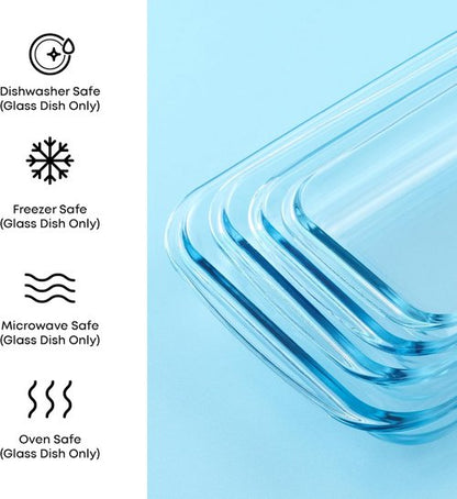 JoyJolt 8-Piece Borosilicate Glass Baking Dish Set - Rectangle Deep Oven Dishes with Black Lids | Perfect for Lasagna, Casserole, and Cake