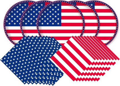 Gatherfun American Flag Party Supplies - Disposable Napkins & Paper Plates for 50 Guests | Perfect for Veterans Day & 4th of July