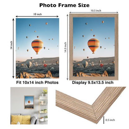 JCJMY 10x14 inch Picture Frame, Horizontal and Vertical Formats for Wall Hanging, 10 x 14 Wall Gallery Poster Photo Frame with Shatter Resistant Plexiglass, Rustic Brown