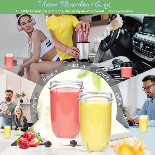 Magic Bullet 16OZ Replacement Blender Cups - 2 PCS Compatible with MB1001 Juicer Mixer
