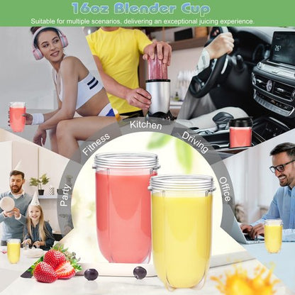 Magic Bullet 16OZ Replacement Blender Cups - 2 PCS Compatible with MB1001 Juicer Mixer
