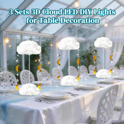 Skiennix 3D Fluffy Cloud LED Light Kit - Hanging & Table Centerpiece Decor for Baby Showers & Parties