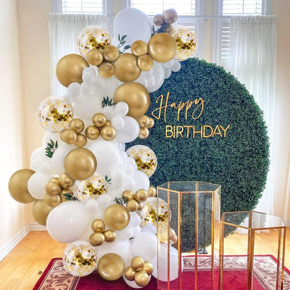 Bezente White Gold Balloon Arch Garland Kit - 100Pcs Metallic Chrome & Gold Confetti for Weddings & Parties