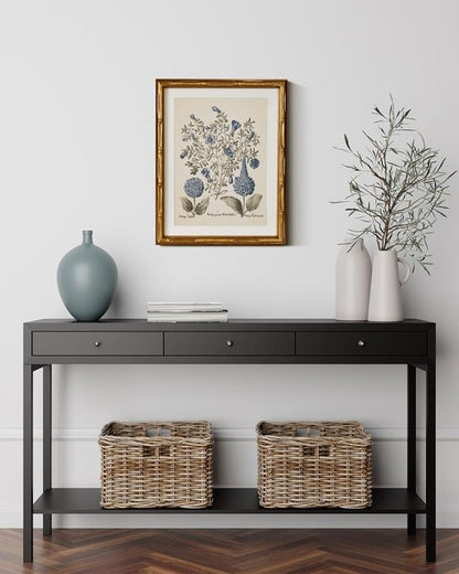 InSimSea Gold Bamboo Framed Canvas Wall Art - Retro Blue Hydrangea Botanical Prints | 11x14 Inch Victorian Decor