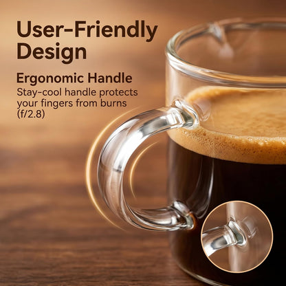 Skiennix Espresso Cups Set - 5 Oz Double Spout Shot Glasses with Handle | Clear Glass Coffee Accessories