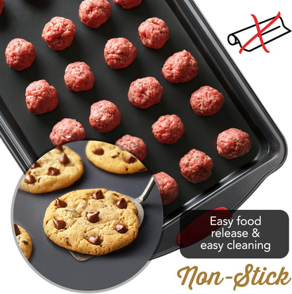 Skiennix Baking Sheet Set - 2-Piece Nonstick Cookie Sheets with Silicone Handles | Durable Steel, BPA Free, Black