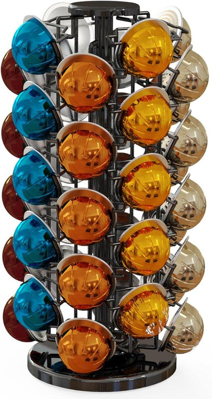 BLACKSMITH FAMILY Coffee Pod Holder - 360° Revolving Organizer for 40 Nespresso Vertuo Pods | Piano Black