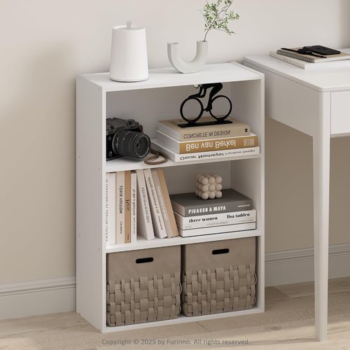 Furinno 3-Tier Bookshelf - Simple Storage Solution for Living Room, Bedroom & Home Office | Plain White, 9.7 x 23.7 x 31.5