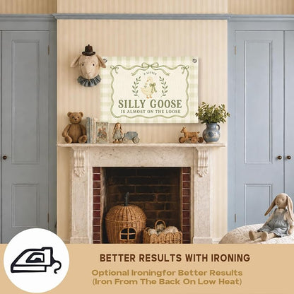 Silly Goose Baby Shower Banner - Nursery Wall Decor 30x20, sily goose green, Linen Canvas