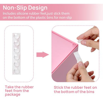 Vtopmart 4Pack Small Stackable Storage Drawers, Bathroom Makeup Organizer,Plastic Storage Bins For Vanity, Undersink, Kitchen Cabinet, Pantry, Home Organization(Pink)