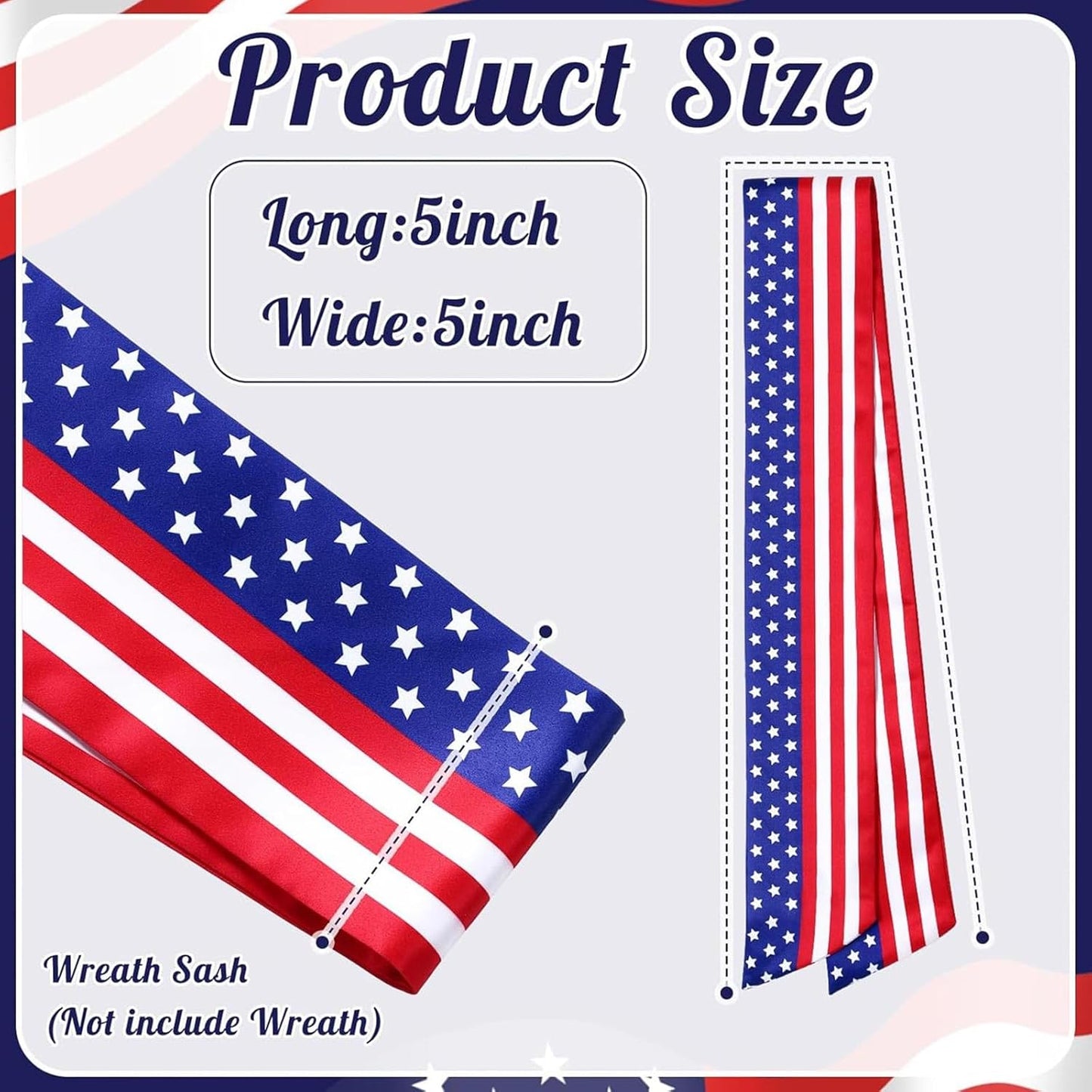 YKW Patriotic Wreath Sash - American Flag Fine Linen Ribbon, 5" W x 55" for 4th of July Decor