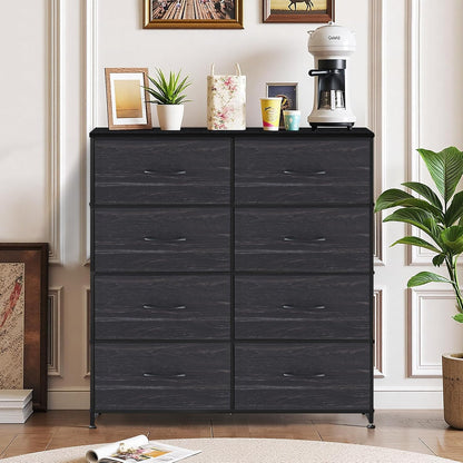 Regine Switzerland 8-Drawer Dresser - Anti-Tip Tall Storage Organizer with Wooden Top & Metal Frame | Charcoal Black