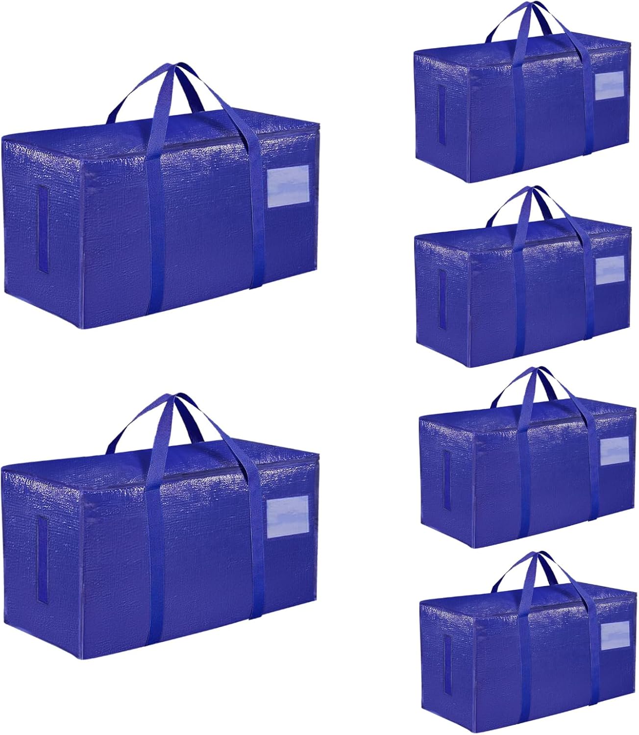 Skiennix Extra Large Heavy Duty Moving Bags - Waterproof Storage Totes with Zippers & Handles | 6 Pack (Blue)
